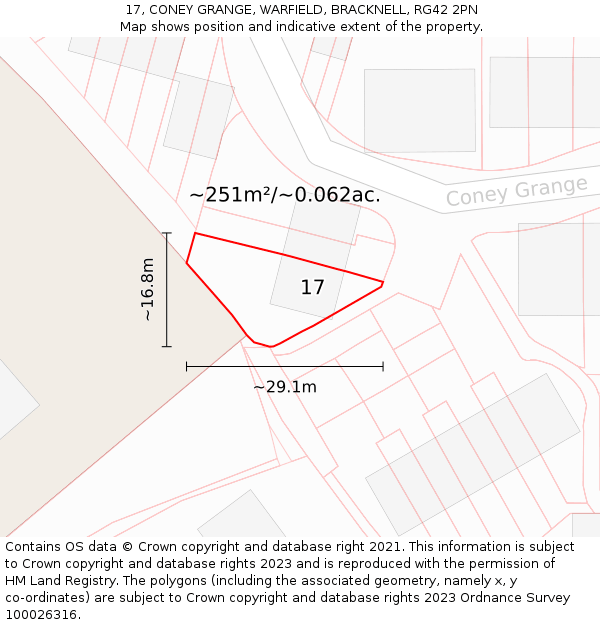 17, CONEY GRANGE, WARFIELD, BRACKNELL, RG42 2PN: Plot and title map