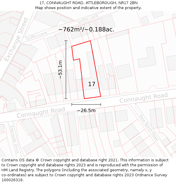 17, CONNAUGHT ROAD, ATTLEBOROUGH, NR17 2BN: Plot and title map