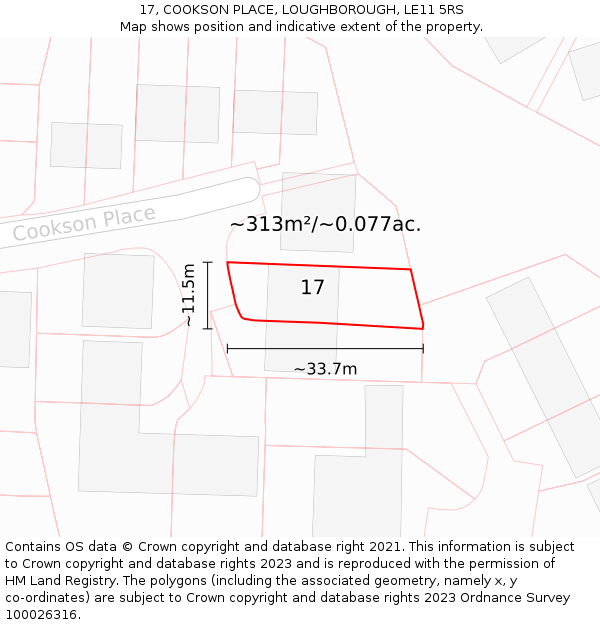 17, COOKSON PLACE, LOUGHBOROUGH, LE11 5RS: Plot and title map