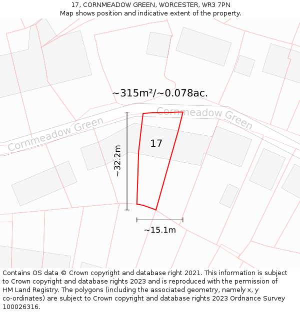 17, CORNMEADOW GREEN, WORCESTER, WR3 7PN: Plot and title map