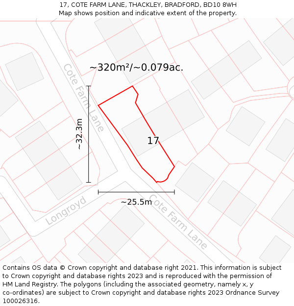 17, COTE FARM LANE, THACKLEY, BRADFORD, BD10 8WH: Plot and title map