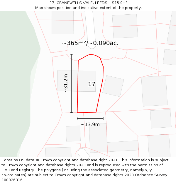 17, CRANEWELLS VALE, LEEDS, LS15 9HF: Plot and title map