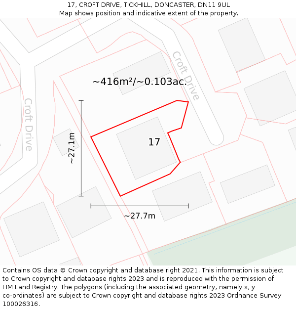 17, CROFT DRIVE, TICKHILL, DONCASTER, DN11 9UL: Plot and title map