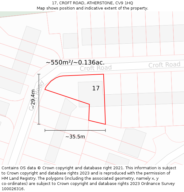 17, CROFT ROAD, ATHERSTONE, CV9 1HQ: Plot and title map