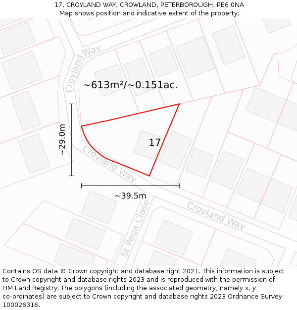 17, CROYLAND WAY, CROWLAND, PETERBOROUGH, PE6 0NA: Plot and title map