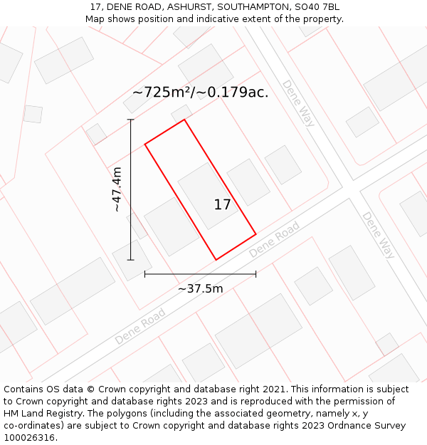 17, DENE ROAD, ASHURST, SOUTHAMPTON, SO40 7BL: Plot and title map