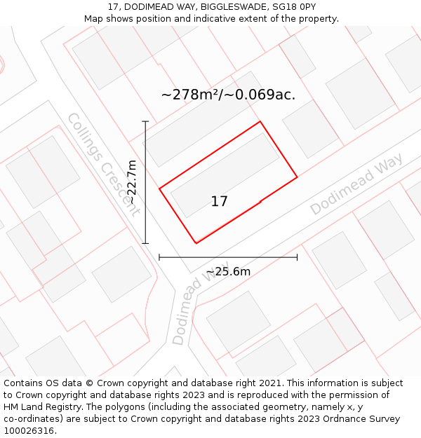 17, DODIMEAD WAY, BIGGLESWADE, SG18 0PY: Plot and title map