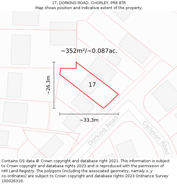 17, DORKING ROAD, CHORLEY, PR6 8TR: Plot and title map