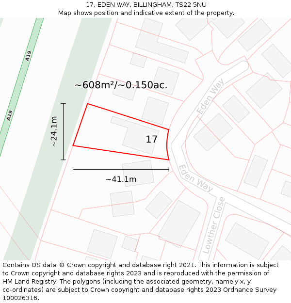 17, EDEN WAY, BILLINGHAM, TS22 5NU: Plot and title map