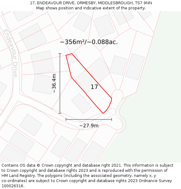 17, ENDEAVOUR DRIVE, ORMESBY, MIDDLESBROUGH, TS7 9NN: Plot and title map