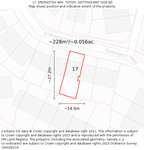 17, ERDINGTON WAY, TOTON, NOTTINGHAM, NG9 6JY: Plot and title map