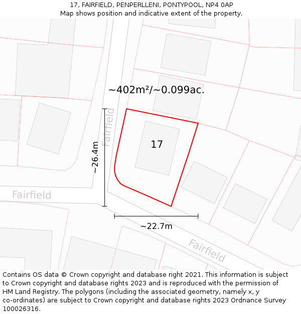 17, FAIRFIELD, PENPERLLENI, PONTYPOOL, NP4 0AP: Plot and title map