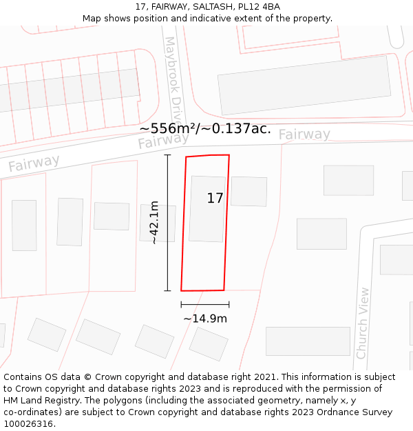 17, FAIRWAY, SALTASH, PL12 4BA: Plot and title map