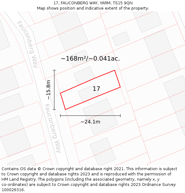 17, FAUCONBERG WAY, YARM, TS15 9QN: Plot and title map