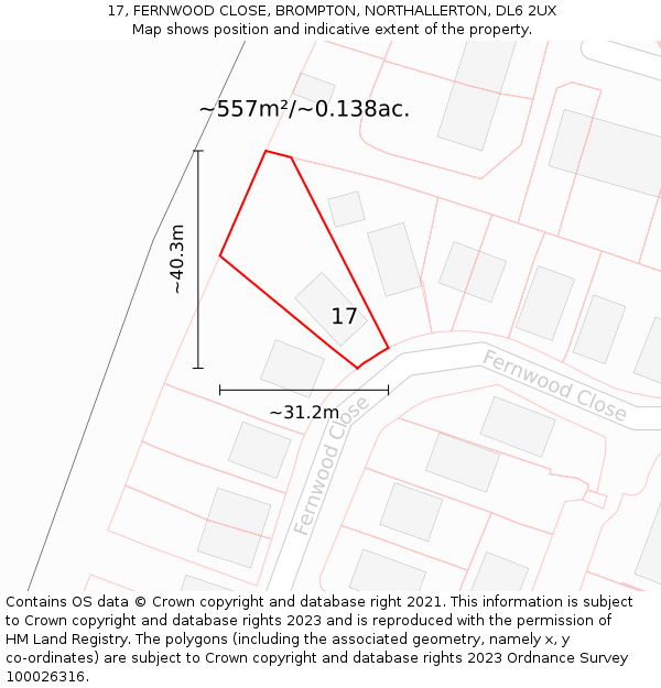 17, FERNWOOD CLOSE, BROMPTON, NORTHALLERTON, DL6 2UX: Plot and title map