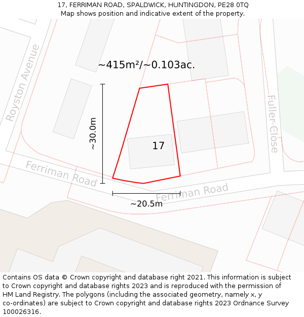 17, FERRIMAN ROAD, SPALDWICK, HUNTINGDON, PE28 0TQ: Plot and title map