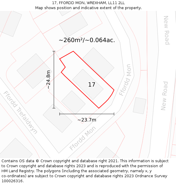 17, FFORDD MON, WREXHAM, LL11 2LL: Plot and title map