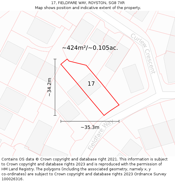 17, FIELDFARE WAY, ROYSTON, SG8 7XR: Plot and title map