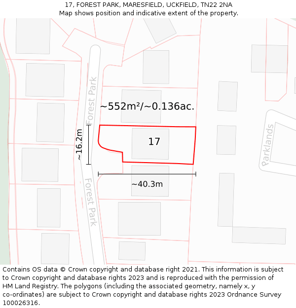 17, FOREST PARK, MARESFIELD, UCKFIELD, TN22 2NA: Plot and title map