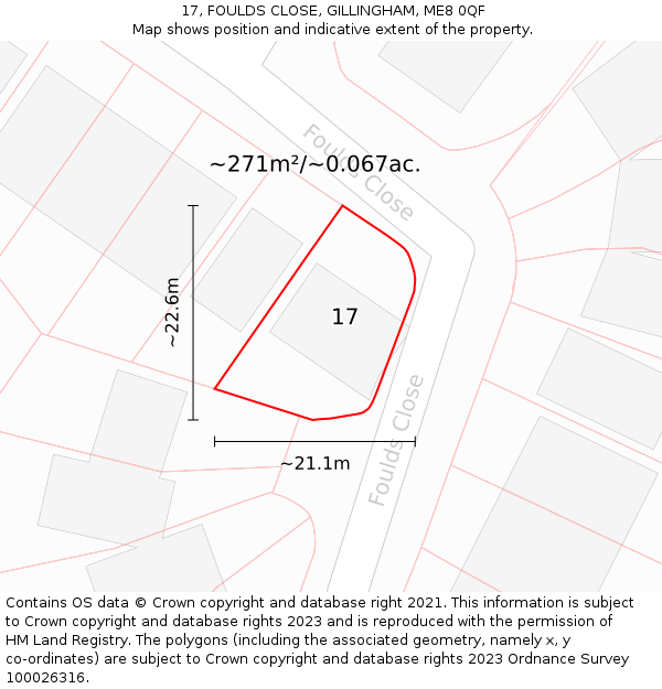 17, FOULDS CLOSE, GILLINGHAM, ME8 0QF: Plot and title map