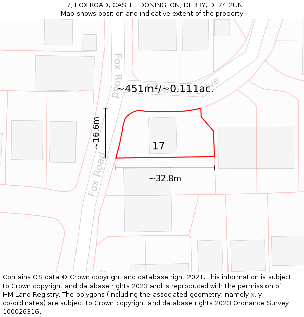 17, FOX ROAD, CASTLE DONINGTON, DERBY, DE74 2UN: Plot and title map