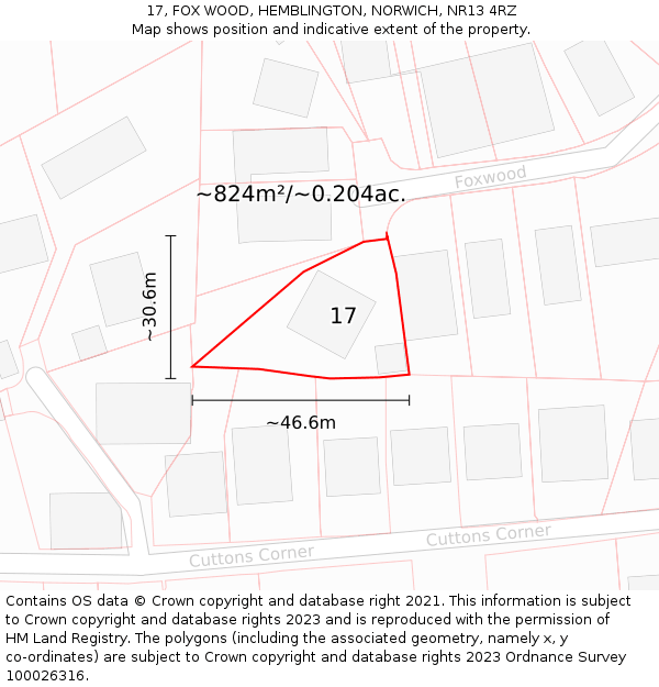 17, FOX WOOD, HEMBLINGTON, NORWICH, NR13 4RZ: Plot and title map