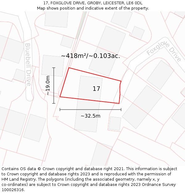 17, FOXGLOVE DRIVE, GROBY, LEICESTER, LE6 0DL: Plot and title map