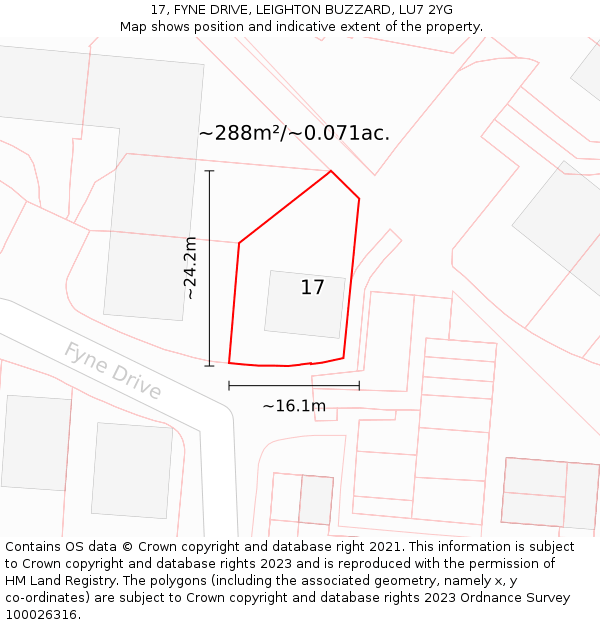 17, FYNE DRIVE, LEIGHTON BUZZARD, LU7 2YG: Plot and title map