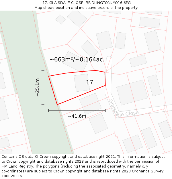 17, GLAISDALE CLOSE, BRIDLINGTON, YO16 6FG: Plot and title map