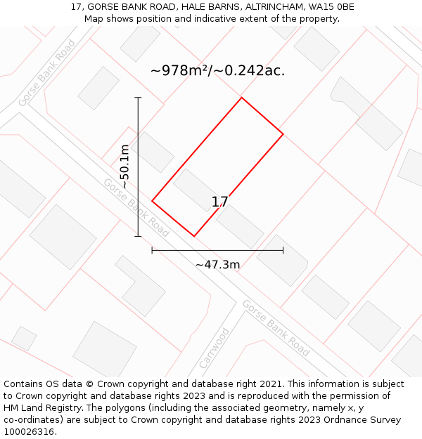 17, GORSE BANK ROAD, HALE BARNS, ALTRINCHAM, WA15 0BE: Plot and title map