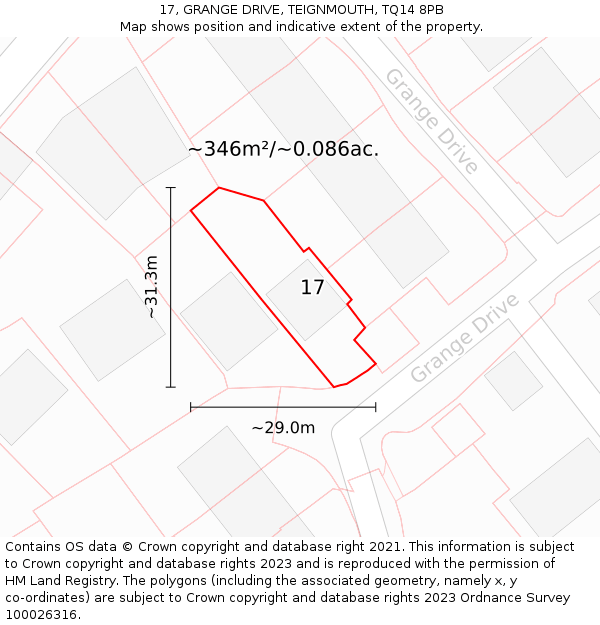 17, GRANGE DRIVE, TEIGNMOUTH, TQ14 8PB: Plot and title map