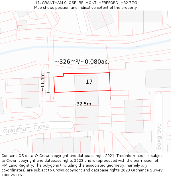 17, GRANTHAM CLOSE, BELMONT, HEREFORD, HR2 7ZG: Plot and title map