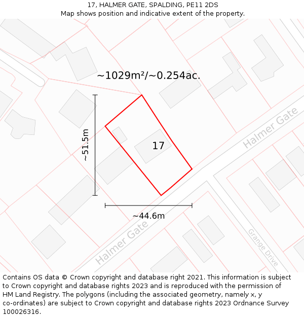 17, HALMER GATE, SPALDING, PE11 2DS: Plot and title map