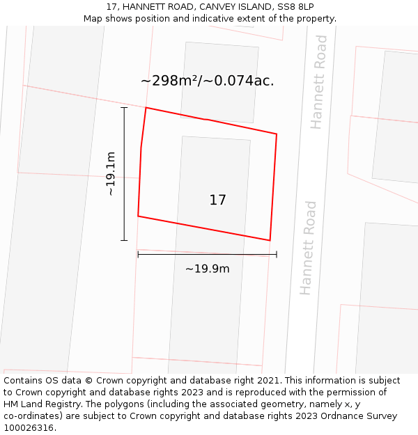 17, HANNETT ROAD, CANVEY ISLAND, SS8 8LP: Plot and title map