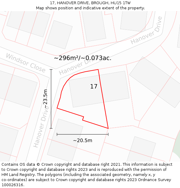 17, HANOVER DRIVE, BROUGH, HU15 1TW: Plot and title map