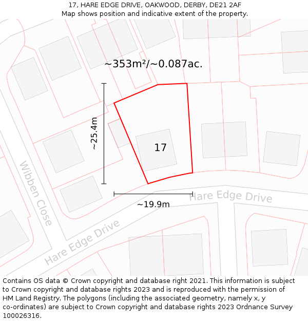 17, HARE EDGE DRIVE, OAKWOOD, DERBY, DE21 2AF: Plot and title map