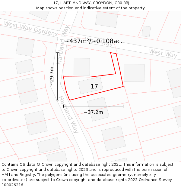 17, HARTLAND WAY, CROYDON, CR0 8RJ: Plot and title map