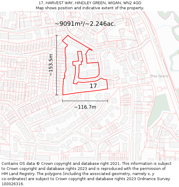 17, HARVEST WAY, HINDLEY GREEN, WIGAN, WN2 4GD: Plot and title map