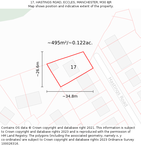 17, HASTINGS ROAD, ECCLES, MANCHESTER, M30 8JR: Plot and title map