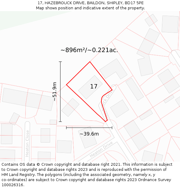 17, HAZEBROUCK DRIVE, BAILDON, SHIPLEY, BD17 5PE: Plot and title map