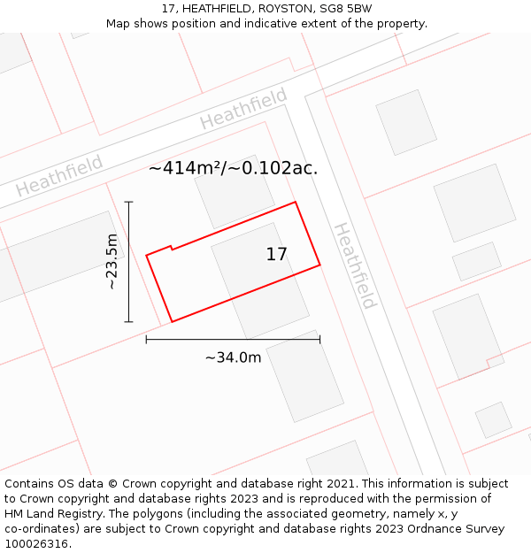 17, HEATHFIELD, ROYSTON, SG8 5BW: Plot and title map