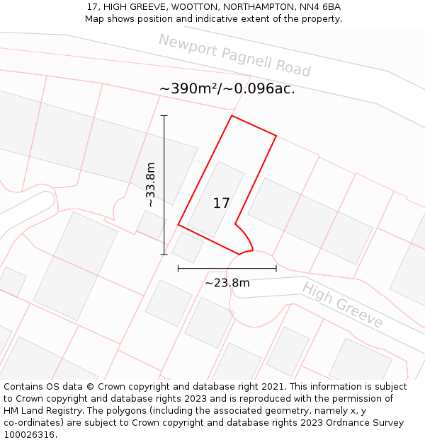 17, HIGH GREEVE, WOOTTON, NORTHAMPTON, NN4 6BA: Plot and title map