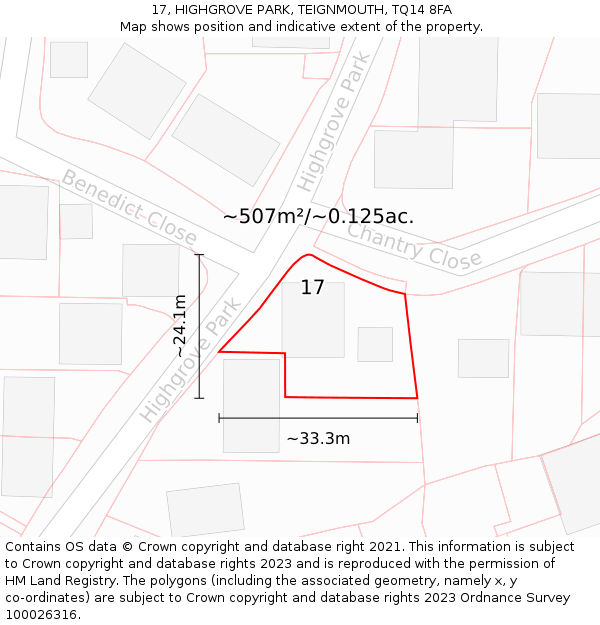 17, HIGHGROVE PARK, TEIGNMOUTH, TQ14 8FA: Plot and title map