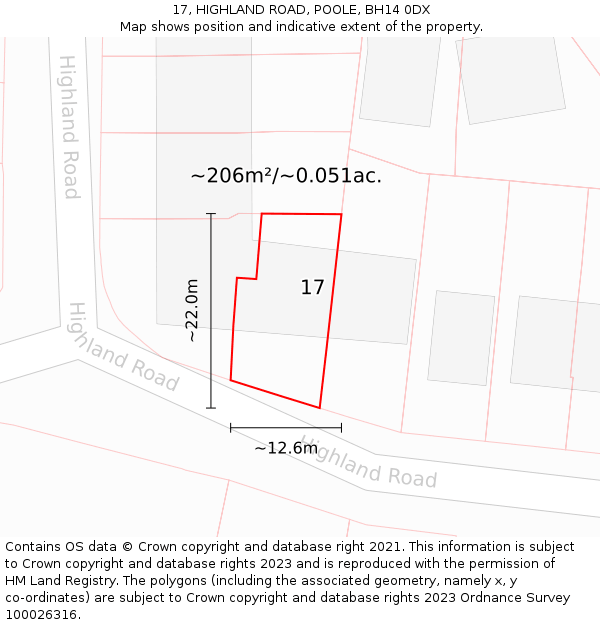 17, HIGHLAND ROAD, POOLE, BH14 0DX: Plot and title map