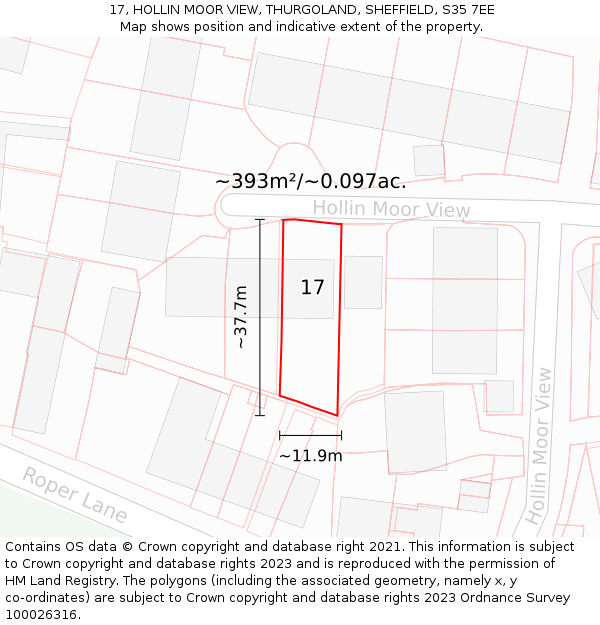 17, HOLLIN MOOR VIEW, THURGOLAND, SHEFFIELD, S35 7EE: Plot and title map