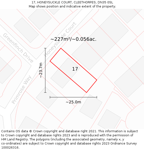 17, HONEYSUCKLE COURT, CLEETHORPES, DN35 0SL: Plot and title map