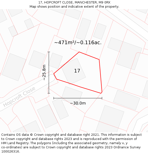 17, HOPCROFT CLOSE, MANCHESTER, M9 0RX: Plot and title map