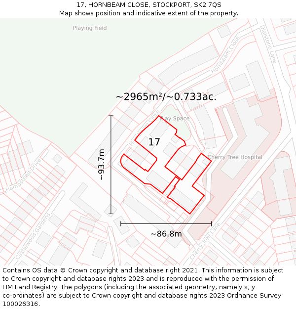 17, HORNBEAM CLOSE, STOCKPORT, SK2 7QS: Plot and title map