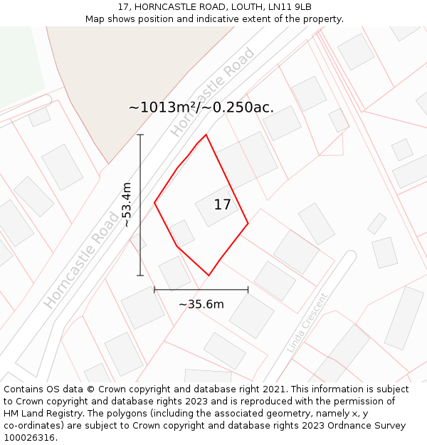 17, HORNCASTLE ROAD, LOUTH, LN11 9LB: Plot and title map