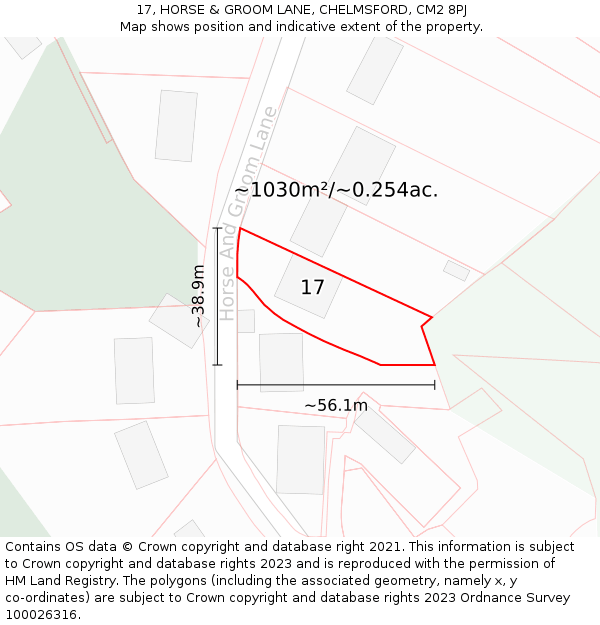 17, HORSE & GROOM LANE, CHELMSFORD, CM2 8PJ: Plot and title map